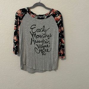 Early mornings, messy hair, vogue coffee shirt.